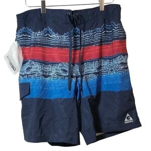 Gerry Cargo Swim Trunks 9" Board Shorts Men's Size M Navy Blue‎ Red White
